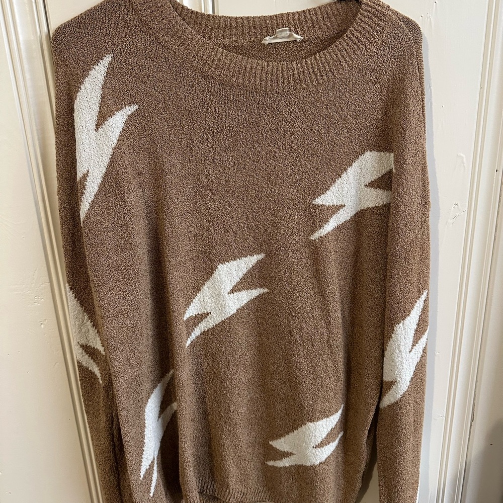 Brown Sweater with White Lightning Pattern